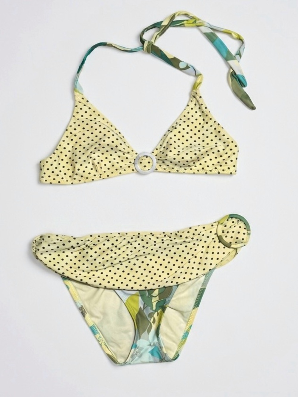057 BECCA by Rebecca Virtue Women's Yellow Polka Dot Bikini, Large